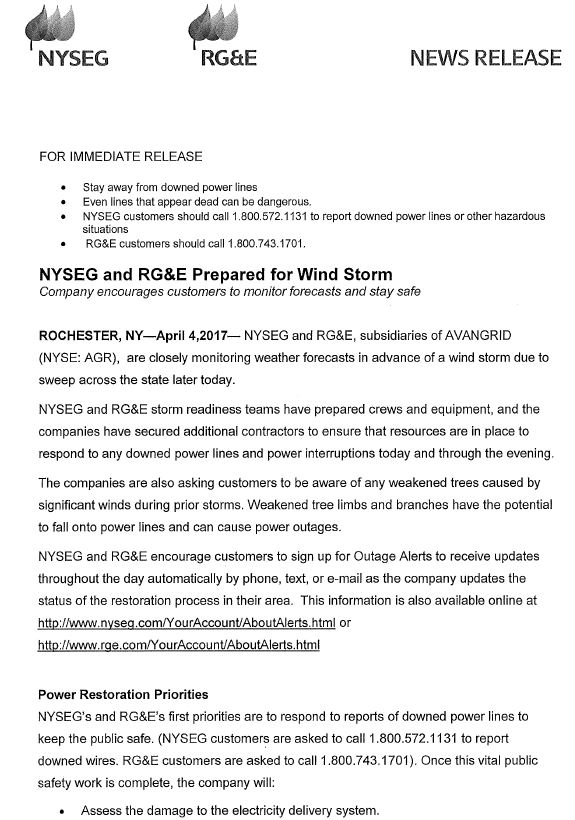 NYSEG RG&E Press Release pg 1